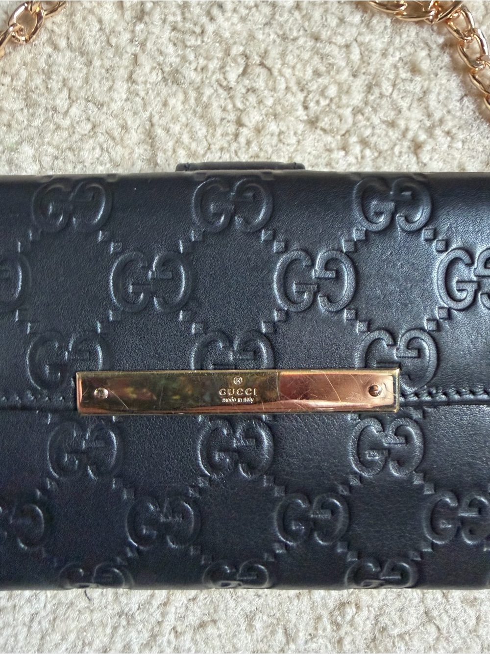 Gucci Black GG Embossed Leather Long Wallet w/Unbranded Gold Chain to use as WOC - Picture 2 of 11